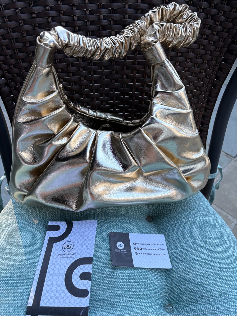 Petite Simone Gold Ruched Shoulder Bag